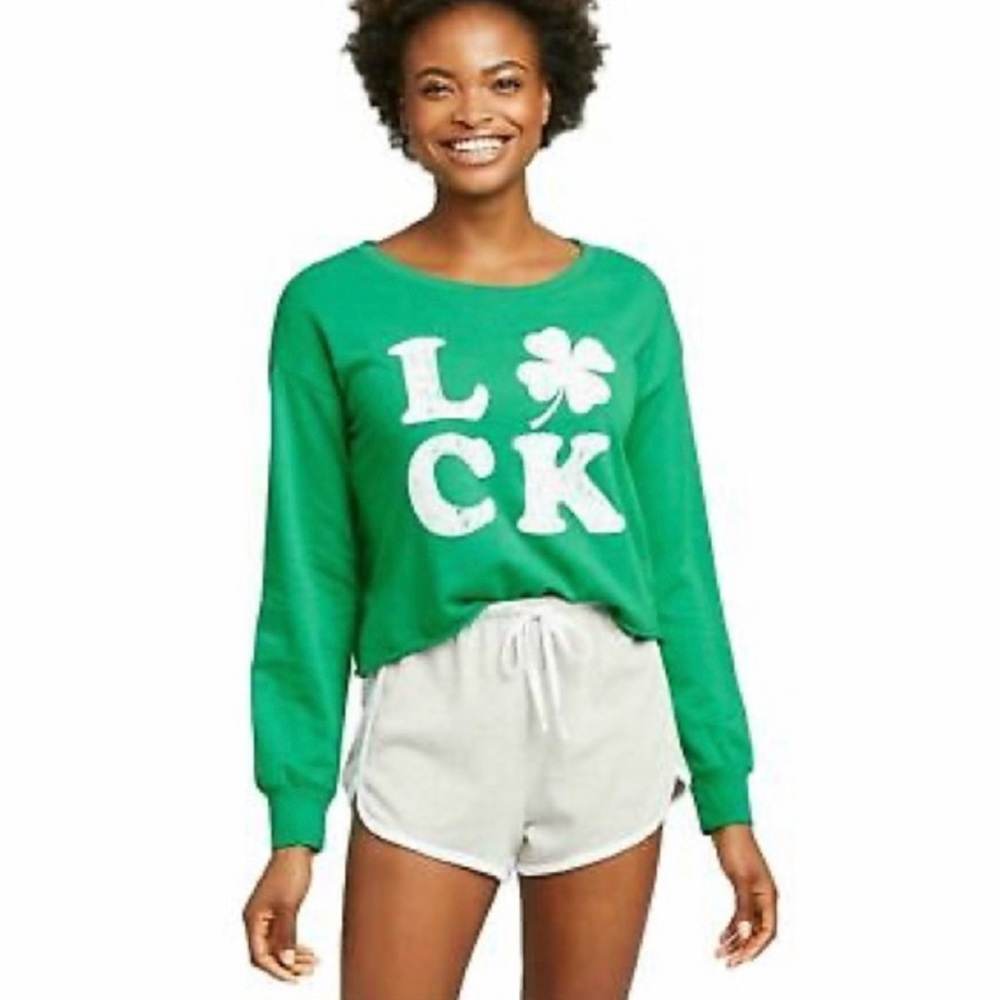 GRAYSON THREADS |🍀 Green w/White Print "LUCK" Pajama Shirt Top